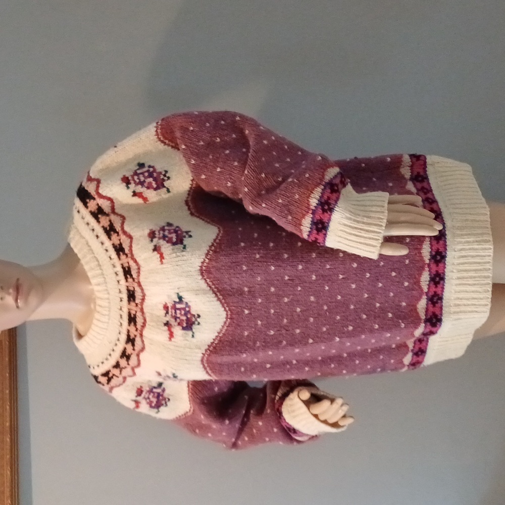 Vintage handknit crewneck Fair isle sweater L Beautiful